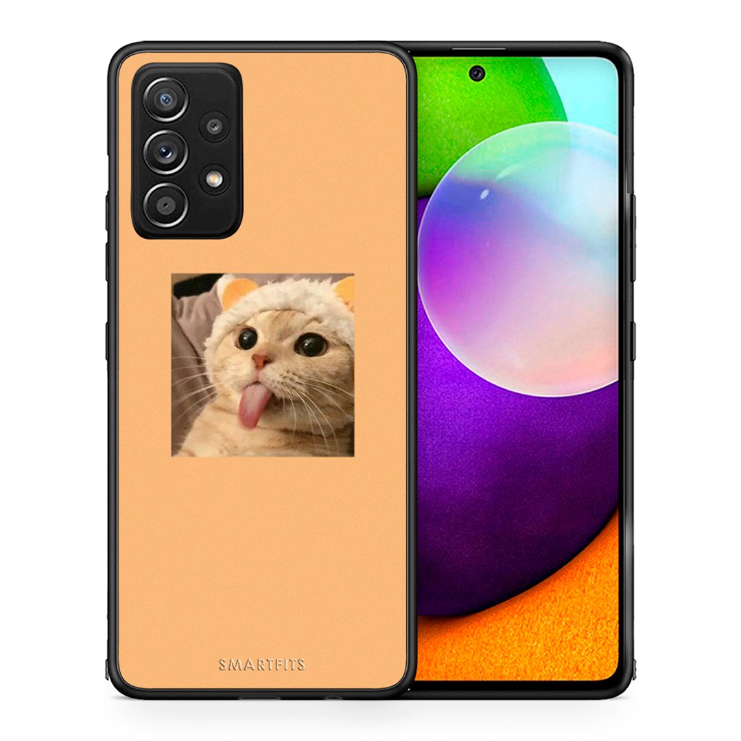 Θήκη Samsung Galaxy A52 Cat Tongue από τη Smartfits με σχέδιο στο πίσω μέρος και μαύρο περίβλημα | Samsung Galaxy A52 Cat Tongue case with colorful back and black bezels