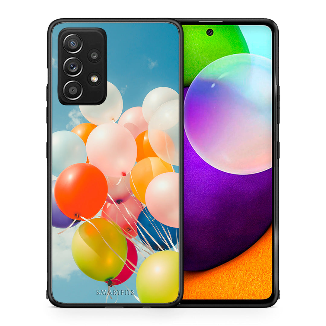Θήκη Samsung Galaxy A52 Colorful Balloons από τη Smartfits με σχέδιο στο πίσω μέρος και μαύρο περίβλημα | Samsung Galaxy A52 Colorful Balloons case with colorful back and black bezels