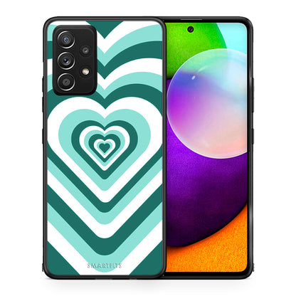 Θήκη Samsung Galaxy A52 Green Hearts από τη Smartfits με σχέδιο στο πίσω μέρος και μαύρο περίβλημα | Samsung Galaxy A52 Green Hearts case with colorful back and black bezels