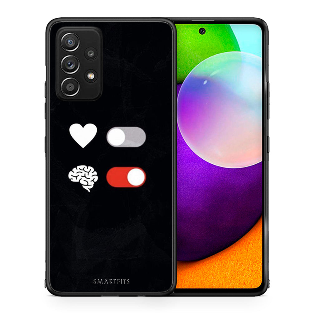 Θήκη Αγίου Βαλεντίνου Samsung Galaxy A52 Heart Vs Brain από τη Smartfits με σχέδιο στο πίσω μέρος και μαύρο περίβλημα | Samsung Galaxy A52 Heart Vs Brain case with colorful back and black bezels