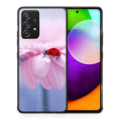 Θήκη Samsung Galaxy A52 Ladybug Flower από τη Smartfits με σχέδιο στο πίσω μέρος και μαύρο περίβλημα | Samsung Galaxy A52 Ladybug Flower case with colorful back and black bezels
