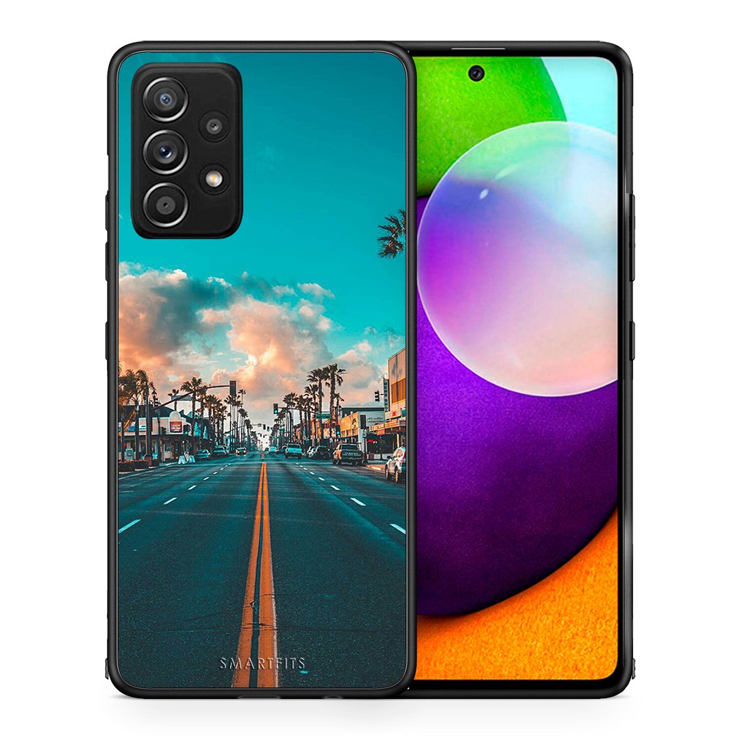 Θήκη Samsung Galaxy A52 City Landscape από τη Smartfits με σχέδιο στο πίσω μέρος και μαύρο περίβλημα | Samsung Galaxy A52 City Landscape case with colorful back and black bezels