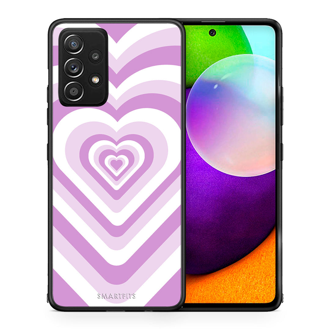 Θήκη Samsung Galaxy A52 Lilac Hearts από τη Smartfits με σχέδιο στο πίσω μέρος και μαύρο περίβλημα | Samsung Galaxy A52 Lilac Hearts case with colorful back and black bezels