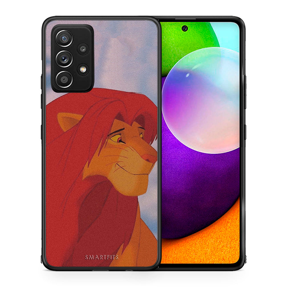 Θήκη Αγίου Βαλεντίνου Samsung Galaxy A52 Lion Love 1 από τη Smartfits με σχέδιο στο πίσω μέρος και μαύρο περίβλημα | Samsung Galaxy A52 Lion Love 1 case with colorful back and black bezels