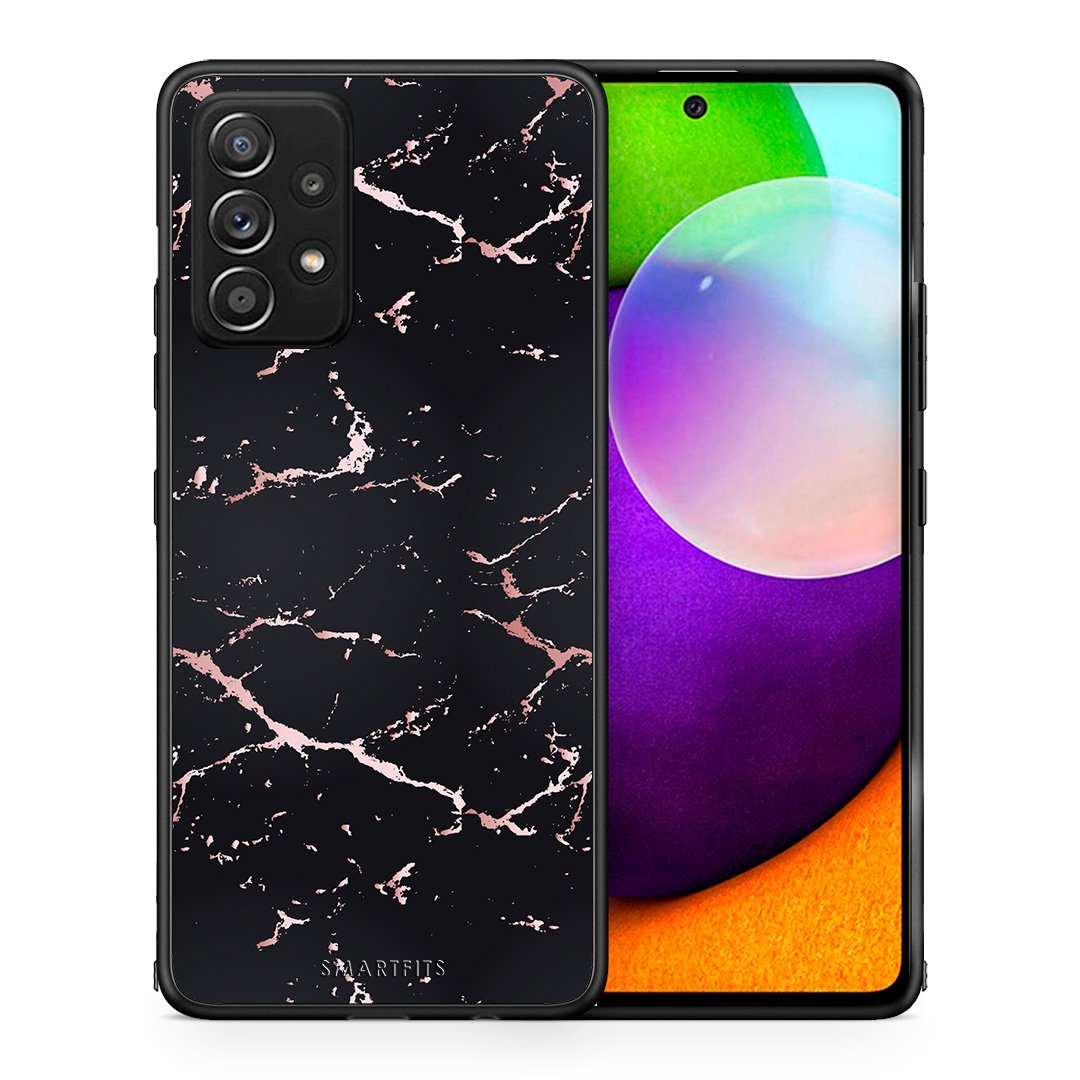 Θήκη Samsung Galaxy A52 Black Rosegold Marble από τη Smartfits με σχέδιο στο πίσω μέρος και μαύρο περίβλημα | Samsung Galaxy A52 Black Rosegold Marble case with colorful back and black bezels