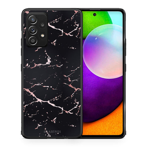 Θήκη Samsung Galaxy A52 Black Rosegold Marble από τη Smartfits με σχέδιο στο πίσω μέρος και μαύρο περίβλημα | Samsung Galaxy A52 Black Rosegold Marble case with colorful back and black bezels