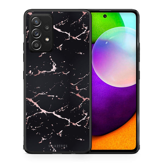 Θήκη Samsung Galaxy A52 Black Rosegold Marble από τη Smartfits με σχέδιο στο πίσω μέρος και μαύρο περίβλημα | Samsung Galaxy A52 Black Rosegold Marble case with colorful back and black bezels