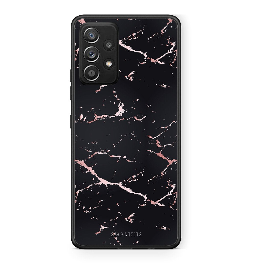 4 - Samsung Galaxy A52 Black Rosegold Marble case, cover, bumper
