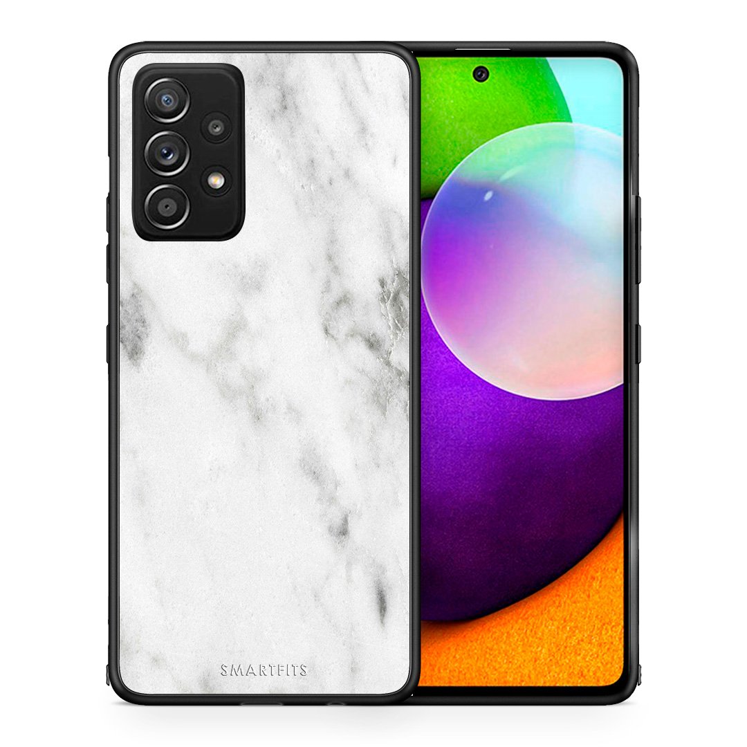 Θήκη Samsung Galaxy A52 White Marble από τη Smartfits με σχέδιο στο πίσω μέρος και μαύρο περίβλημα | Samsung Galaxy A52 White Marble case with colorful back and black bezels