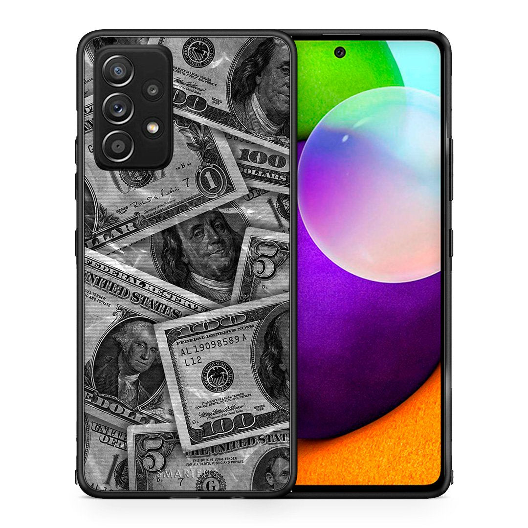 Θήκη Samsung Galaxy A52 Money Dollars από τη Smartfits με σχέδιο στο πίσω μέρος και μαύρο περίβλημα | Samsung Galaxy A52 Money Dollars case with colorful back and black bezels