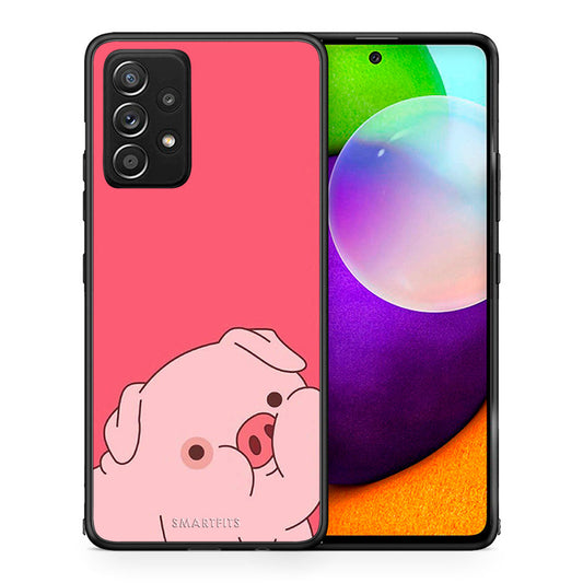 Θήκη Αγίου Βαλεντίνου Samsung Galaxy A52 Pig Love 1 από τη Smartfits με σχέδιο στο πίσω μέρος και μαύρο περίβλημα | Samsung Galaxy A52 Pig Love 1 case with colorful back and black bezels