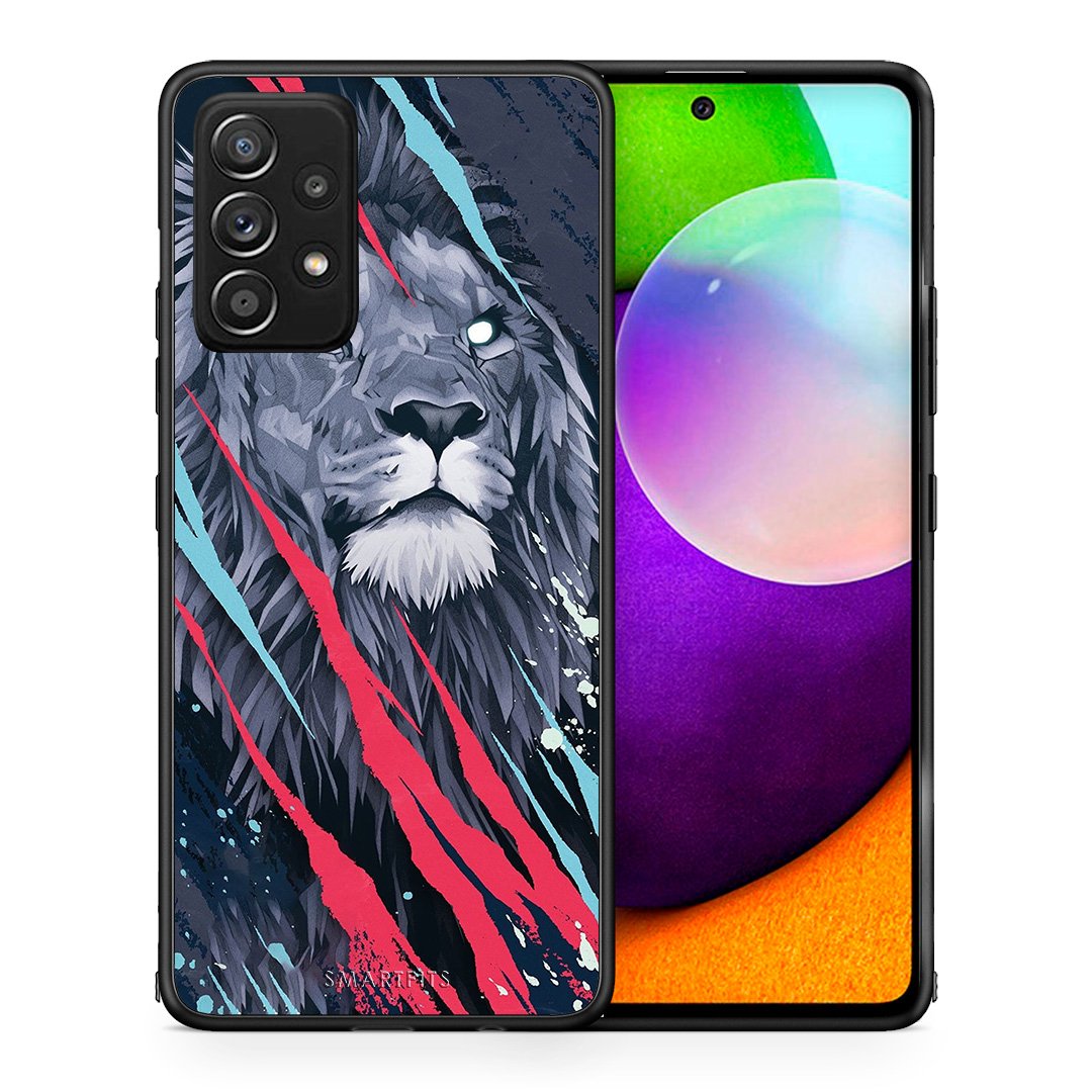 Θήκη Samsung Galaxy A52 Lion Designer PopArt από τη Smartfits με σχέδιο στο πίσω μέρος και μαύρο περίβλημα | Samsung Galaxy A52 Lion Designer PopArt case with colorful back and black bezels