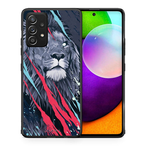 Θήκη Samsung Galaxy A52 Lion Designer PopArt από τη Smartfits με σχέδιο στο πίσω μέρος και μαύρο περίβλημα | Samsung Galaxy A52 Lion Designer PopArt case with colorful back and black bezels