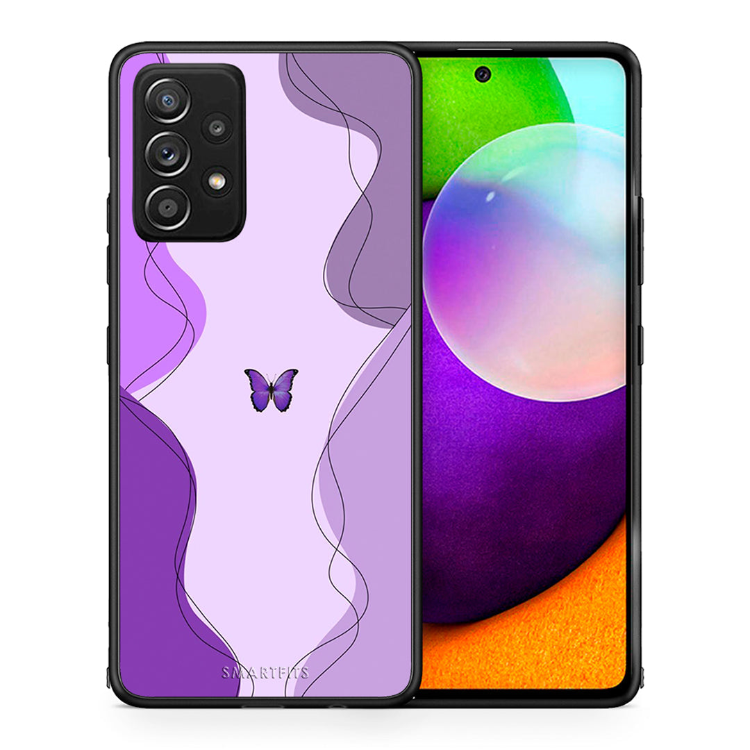 Θήκη Αγίου Βαλεντίνου Samsung Galaxy A52 Purple Mariposa από τη Smartfits με σχέδιο στο πίσω μέρος και μαύρο περίβλημα | Samsung Galaxy A52 Purple Mariposa case with colorful back and black bezels