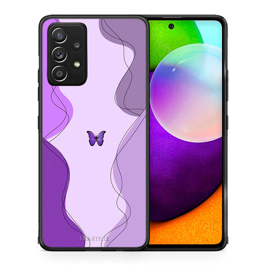 Θήκη Αγίου Βαλεντίνου Samsung Galaxy A52 Purple Mariposa από τη Smartfits με σχέδιο στο πίσω μέρος και μαύρο περίβλημα | Samsung Galaxy A52 Purple Mariposa case with colorful back and black bezels