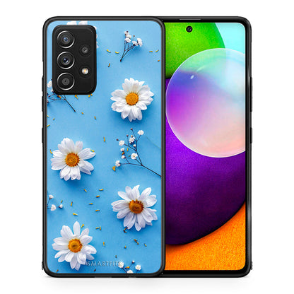 Θήκη Samsung Galaxy A52 Real Daisies από τη Smartfits με σχέδιο στο πίσω μέρος και μαύρο περίβλημα | Samsung Galaxy A52 Real Daisies case with colorful back and black bezels
