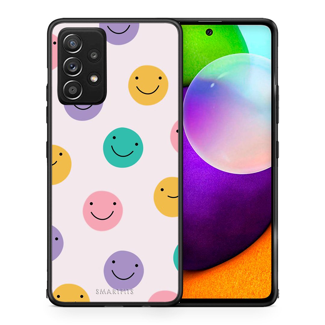 Θήκη Samsung Galaxy A52 Smiley Faces από τη Smartfits με σχέδιο στο πίσω μέρος και μαύρο περίβλημα | Samsung Galaxy A52 Smiley Faces case with colorful back and black bezels