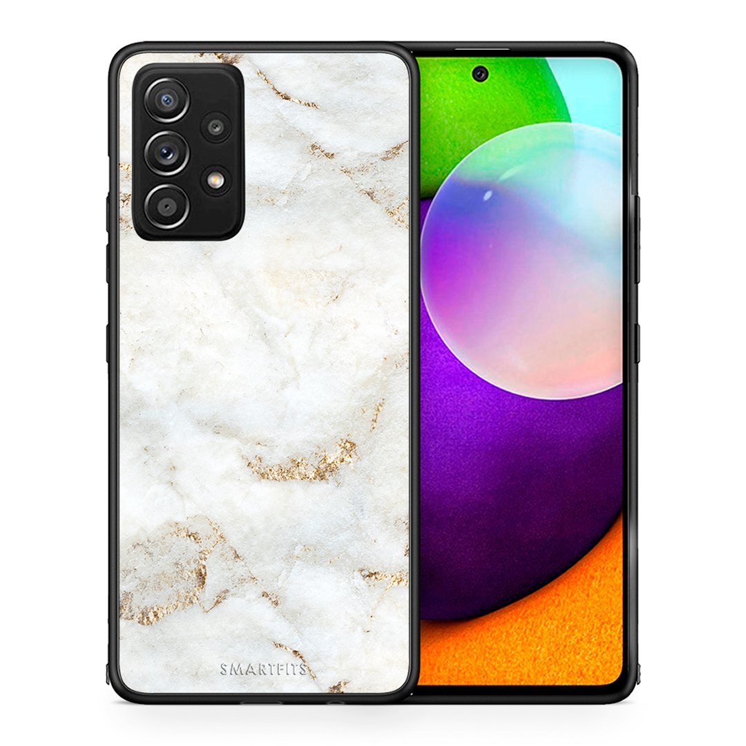 Θήκη Samsung Galaxy A52 White Gold Marble από τη Smartfits με σχέδιο στο πίσω μέρος και μαύρο περίβλημα | Samsung Galaxy A52 White Gold Marble case with colorful back and black bezels