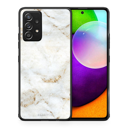 Θήκη Samsung Galaxy A52 White Gold Marble από τη Smartfits με σχέδιο στο πίσω μέρος και μαύρο περίβλημα | Samsung Galaxy A52 White Gold Marble case with colorful back and black bezels