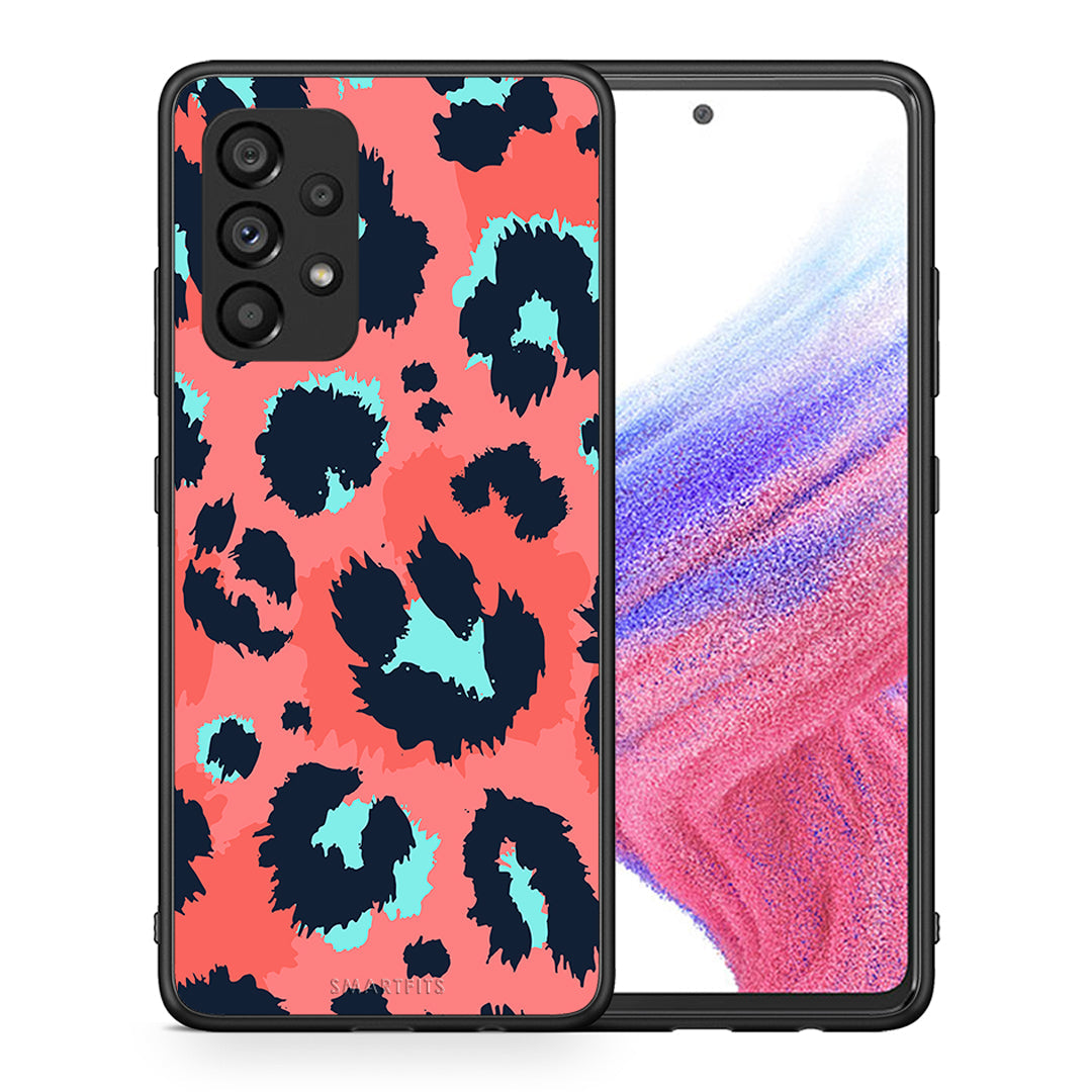 Θήκη Samsung A53 5G Pink Leopard Animal από τη Smartfits με σχέδιο στο πίσω μέρος και μαύρο περίβλημα | Samsung A53 5G Pink Leopard Animal case with colorful back and black bezels