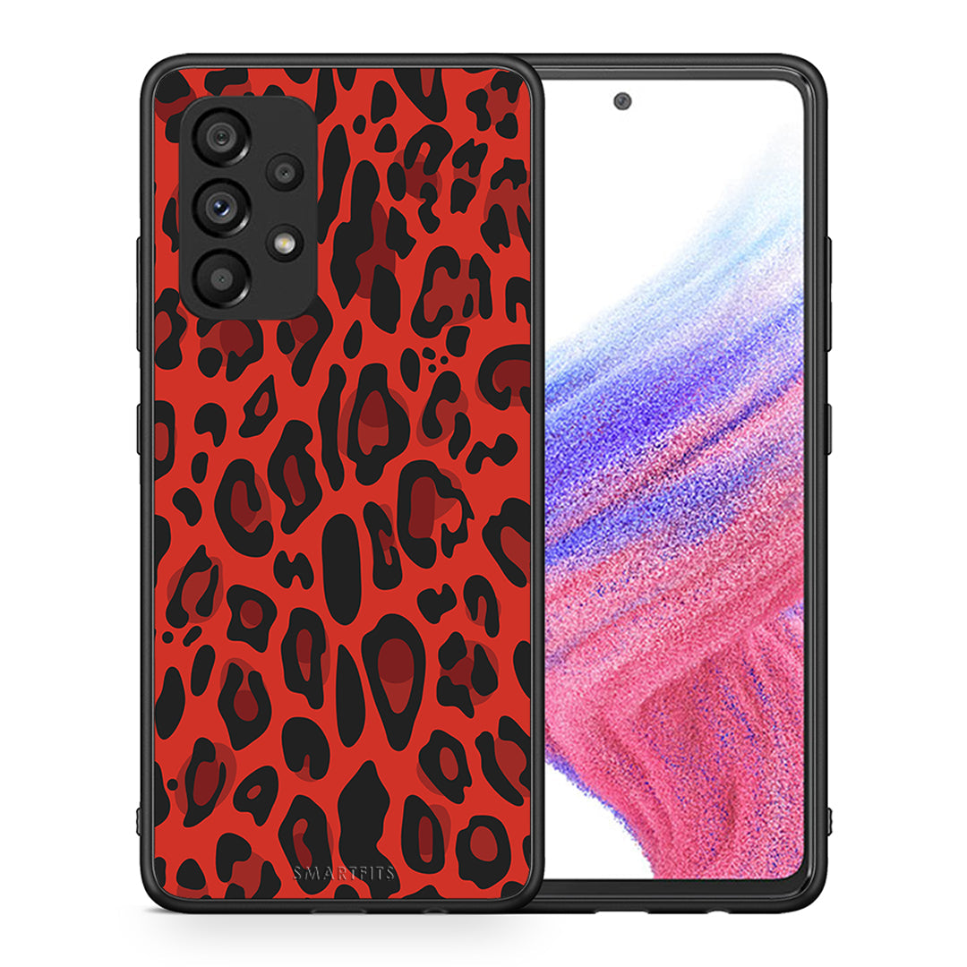 Θήκη Samsung A53 5G Red Leopard Animal από τη Smartfits με σχέδιο στο πίσω μέρος και μαύρο περίβλημα | Samsung A53 5G Red Leopard Animal case with colorful back and black bezels