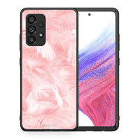 Thumbnail for Θήκη Samsung A53 5G Pink Feather Boho από τη Smartfits με σχέδιο στο πίσω μέρος και μαύρο περίβλημα | Samsung A53 5G Pink Feather Boho case with colorful back and black bezels
