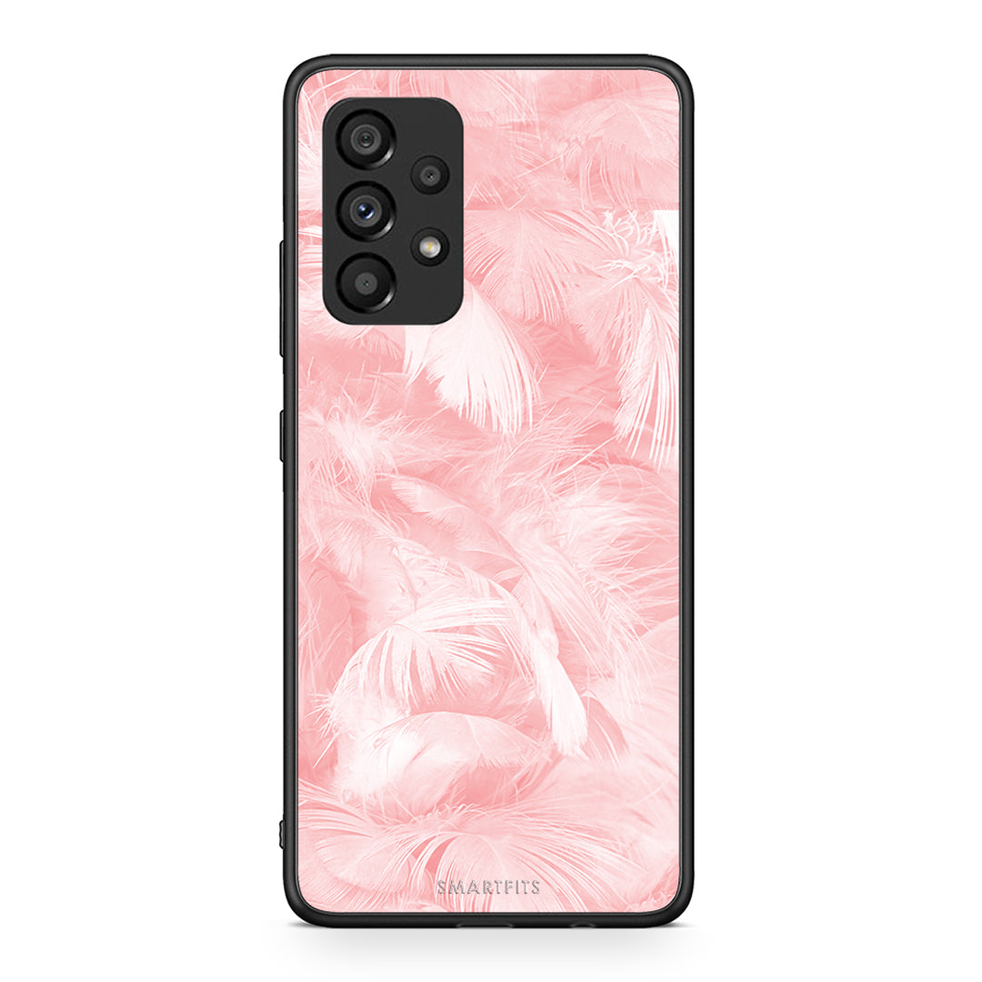 33 - Samsung A53 5G Pink Feather Boho case, cover, bumper