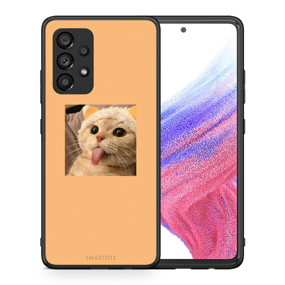 Θήκη Samsung A53 5G Cat Tongue από τη Smartfits με σχέδιο στο πίσω μέρος και μαύρο περίβλημα | Samsung A53 5G Cat Tongue case with colorful back and black bezels