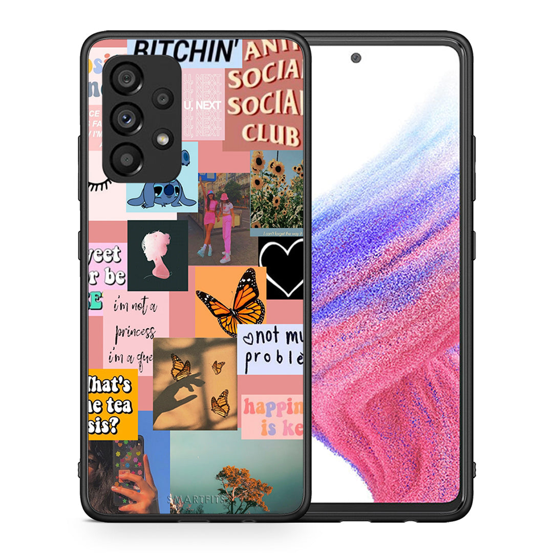 Θήκη Αγίου Βαλεντίνου Samsung A53 5G Collage Bitchin από τη Smartfits με σχέδιο στο πίσω μέρος και μαύρο περίβλημα | Samsung A53 5G Collage Bitchin case with colorful back and black bezels