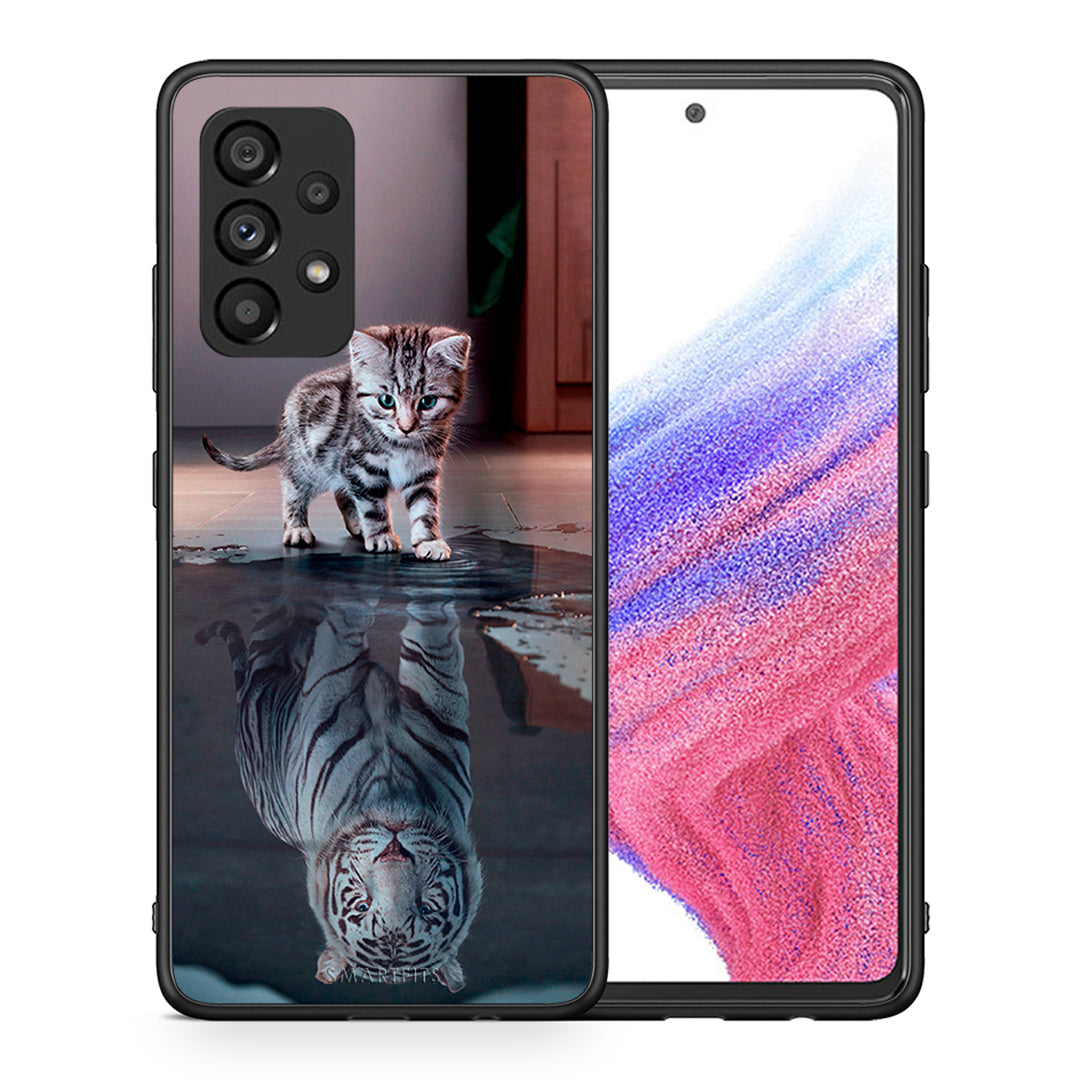 Θήκη Samsung A53 5G Tiger Cute από τη Smartfits με σχέδιο στο πίσω μέρος και μαύρο περίβλημα | Samsung A53 5G Tiger Cute case with colorful back and black bezels