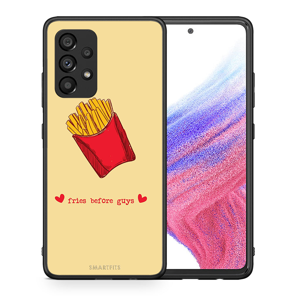 Θήκη Αγίου Βαλεντίνου Samsung A53 5G Fries Before Guys από τη Smartfits με σχέδιο στο πίσω μέρος και μαύρο περίβλημα | Samsung A53 5G Fries Before Guys case with colorful back and black bezels