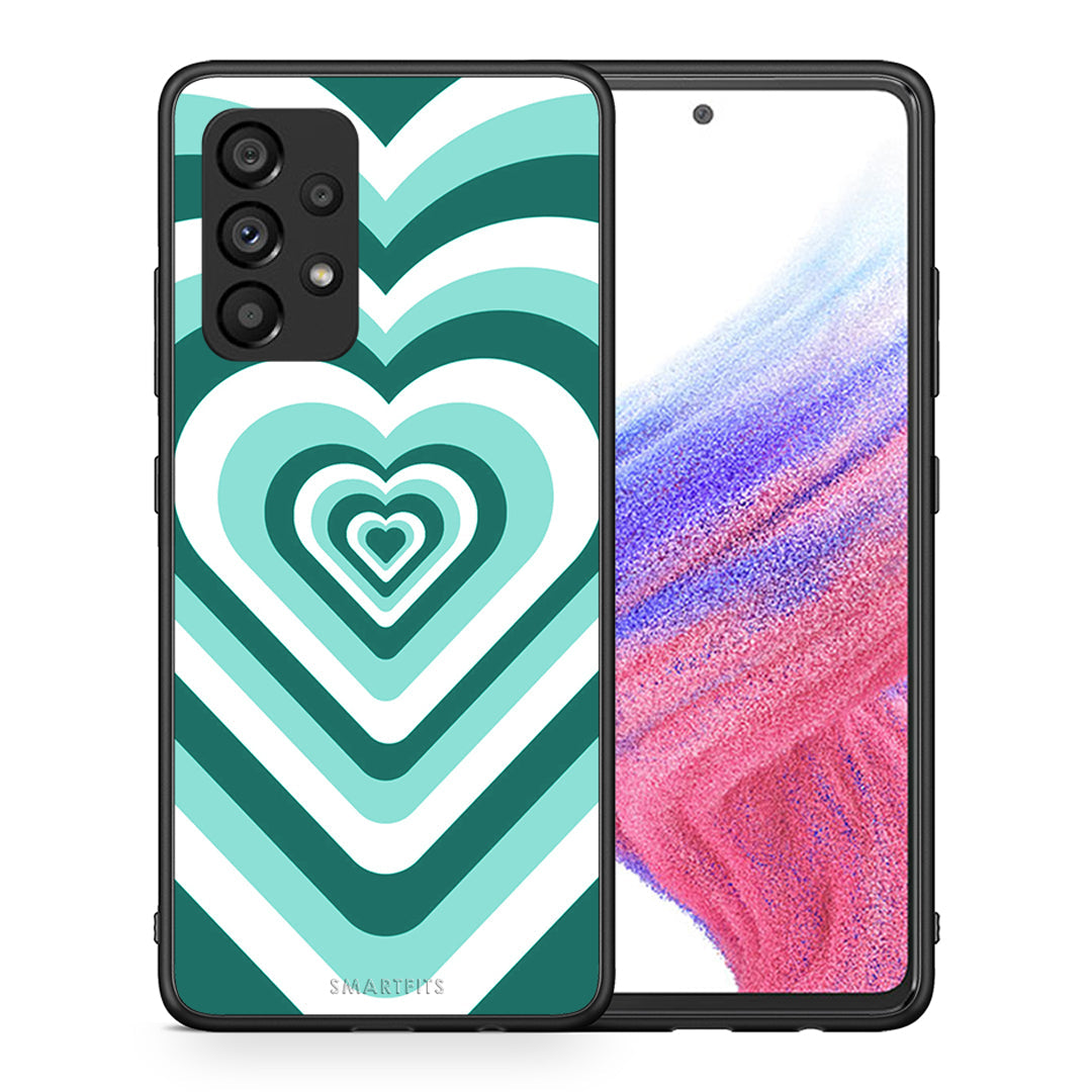 Θήκη Samsung A53 5G Green Hearts από τη Smartfits με σχέδιο στο πίσω μέρος και μαύρο περίβλημα | Samsung A53 5G Green Hearts case with colorful back and black bezels