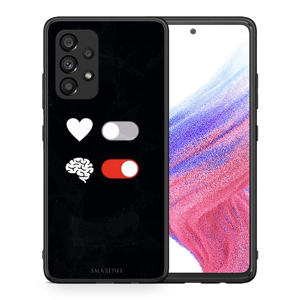 Θήκη Αγίου Βαλεντίνου Samsung A53 5G Heart Vs Brain από τη Smartfits με σχέδιο στο πίσω μέρος και μαύρο περίβλημα | Samsung A53 5G Heart Vs Brain case with colorful back and black bezels