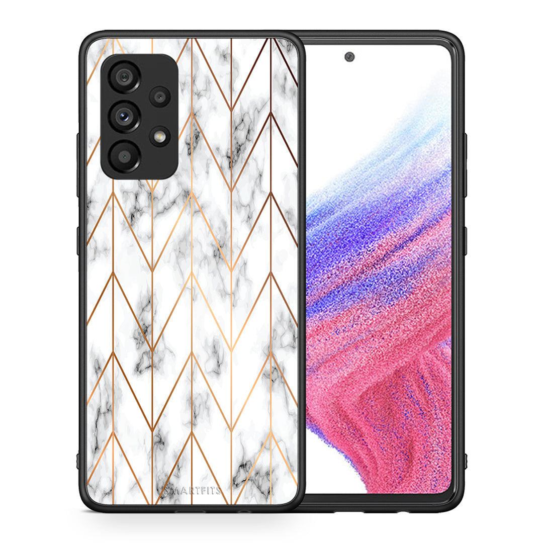 Θήκη Samsung A53 5G Gold Geometric Marble από τη Smartfits με σχέδιο στο πίσω μέρος και μαύρο περίβλημα | Samsung A53 5G Gold Geometric Marble case with colorful back and black bezels