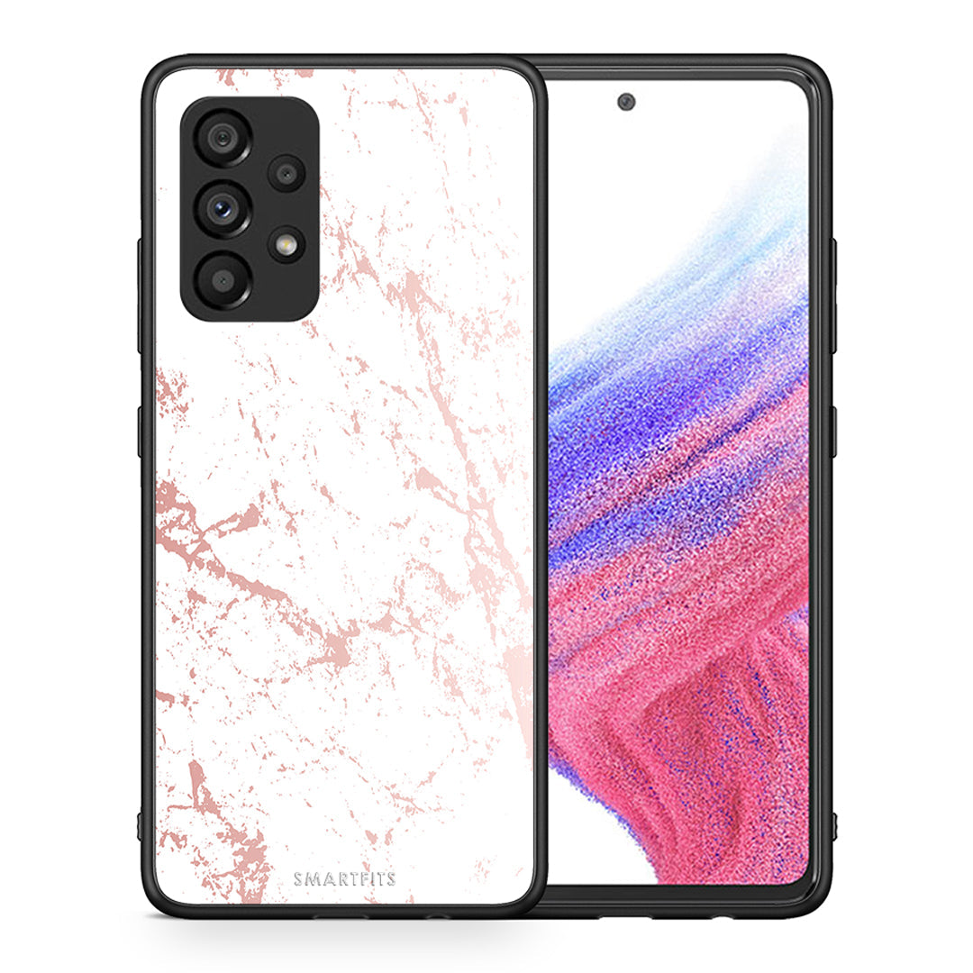 Θήκη Samsung A53 5G Pink Splash Marble από τη Smartfits με σχέδιο στο πίσω μέρος και μαύρο περίβλημα | Samsung A53 5G Pink Splash Marble case with colorful back and black bezels