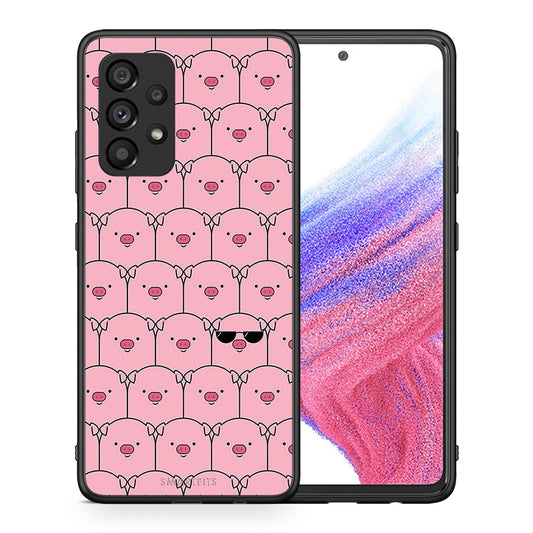 Θήκη Samsung A53 5G Pig Glasses από τη Smartfits με σχέδιο στο πίσω μέρος και μαύρο περίβλημα | Samsung A53 5G Pig Glasses case with colorful back and black bezels