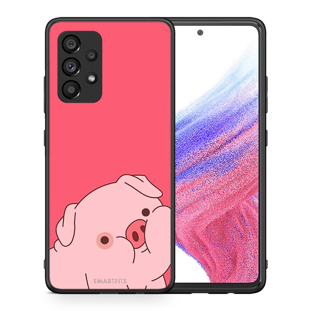 Θήκη Αγίου Βαλεντίνου Samsung A53 5G Pig Love 1 από τη Smartfits με σχέδιο στο πίσω μέρος και μαύρο περίβλημα | Samsung A53 5G Pig Love 1 case with colorful back and black bezels