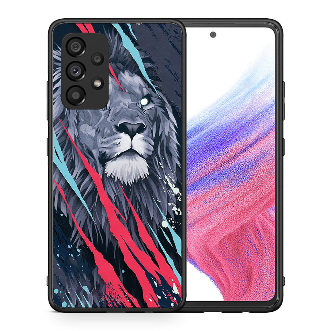Θήκη Samsung A53 5G Lion Designer PopArt από τη Smartfits με σχέδιο στο πίσω μέρος και μαύρο περίβλημα | Samsung A53 5G Lion Designer PopArt case with colorful back and black bezels