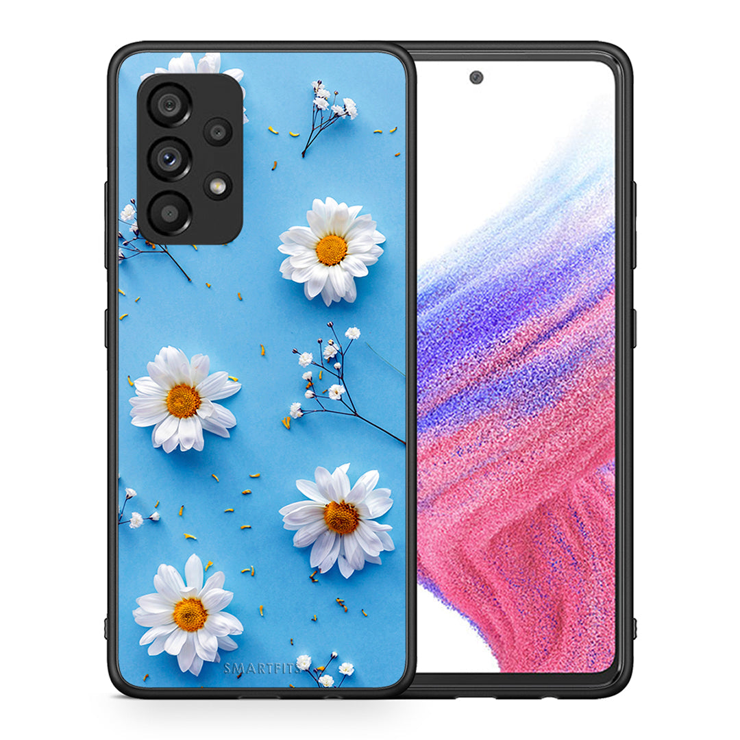 Θήκη Samsung A53 5G Real Daisies από τη Smartfits με σχέδιο στο πίσω μέρος και μαύρο περίβλημα | Samsung A53 5G Real Daisies case with colorful back and black bezels