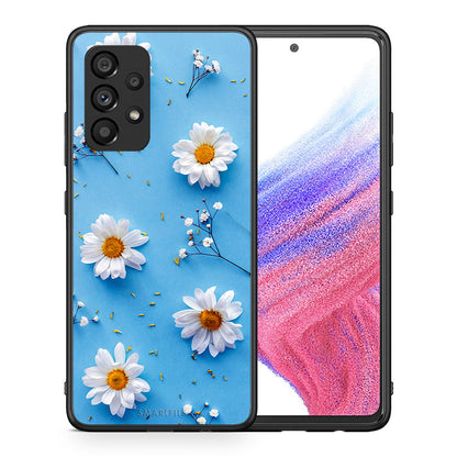 Θήκη Samsung A53 5G Real Daisies από τη Smartfits με σχέδιο στο πίσω μέρος και μαύρο περίβλημα | Samsung A53 5G Real Daisies case with colorful back and black bezels