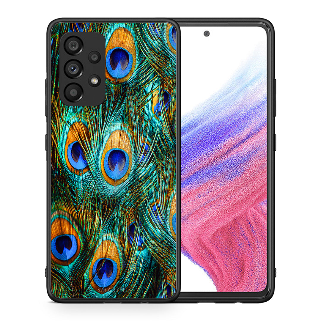 Θήκη Samsung A53 5G Real Peacock Feathers από τη Smartfits με σχέδιο στο πίσω μέρος και μαύρο περίβλημα | Samsung A53 5G Real Peacock Feathers case with colorful back and black bezels