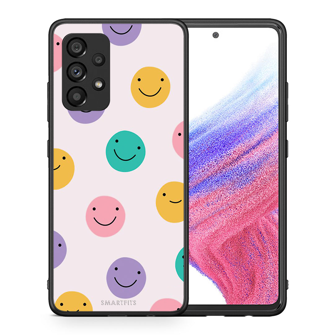 Θήκη Samsung A53 5G Smiley Faces από τη Smartfits με σχέδιο στο πίσω μέρος και μαύρο περίβλημα | Samsung A53 5G Smiley Faces case with colorful back and black bezels