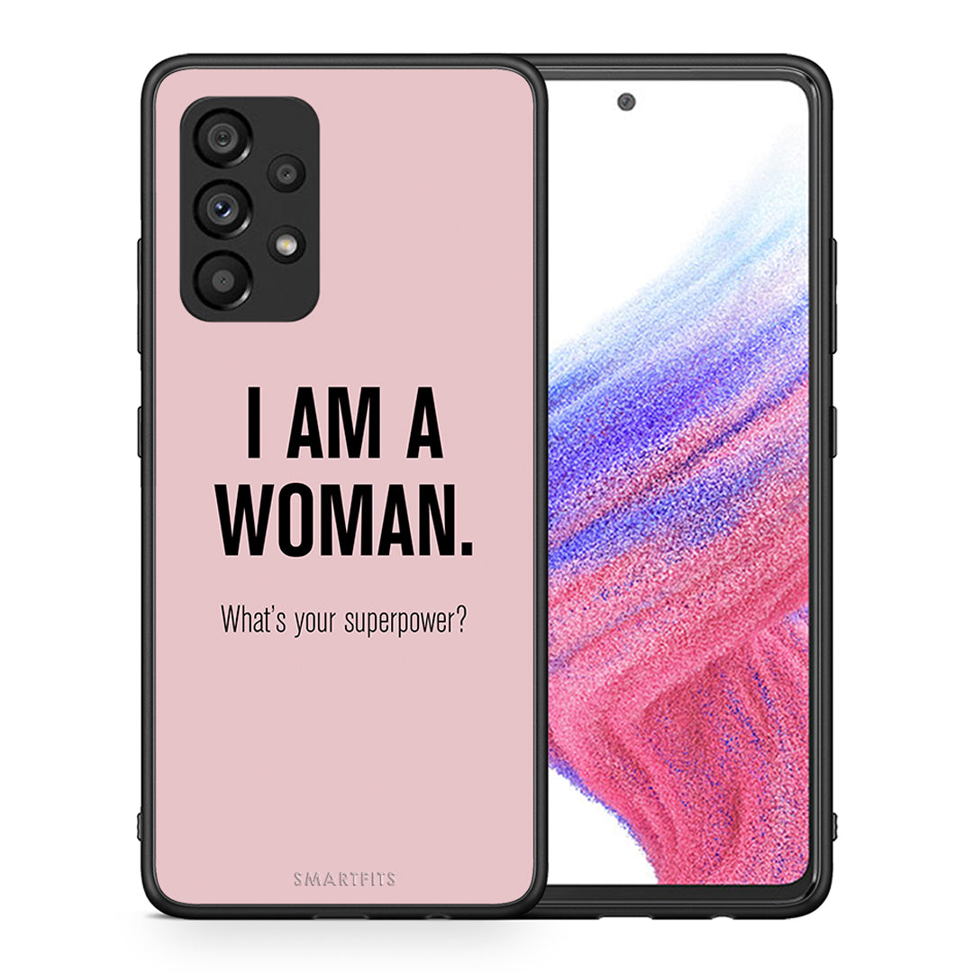 Θήκη Samsung A53 5G Superpower Woman από τη Smartfits με σχέδιο στο πίσω μέρος και μαύρο περίβλημα | Samsung A53 5G Superpower Woman case with colorful back and black bezels
