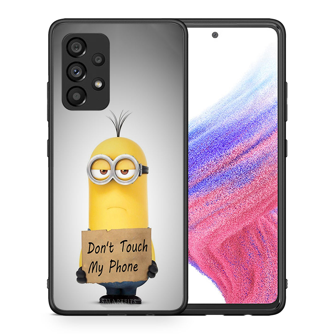 Θήκη Samsung A53 5G Minion Text από τη Smartfits με σχέδιο στο πίσω μέρος και μαύρο περίβλημα | Samsung A53 5G Minion Text case with colorful back and black bezels