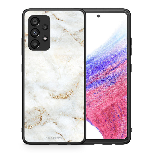 Θήκη Samsung A53 5G White Gold Marble από τη Smartfits με σχέδιο στο πίσω μέρος και μαύρο περίβλημα | Samsung A53 5G White Gold Marble case with colorful back and black bezels