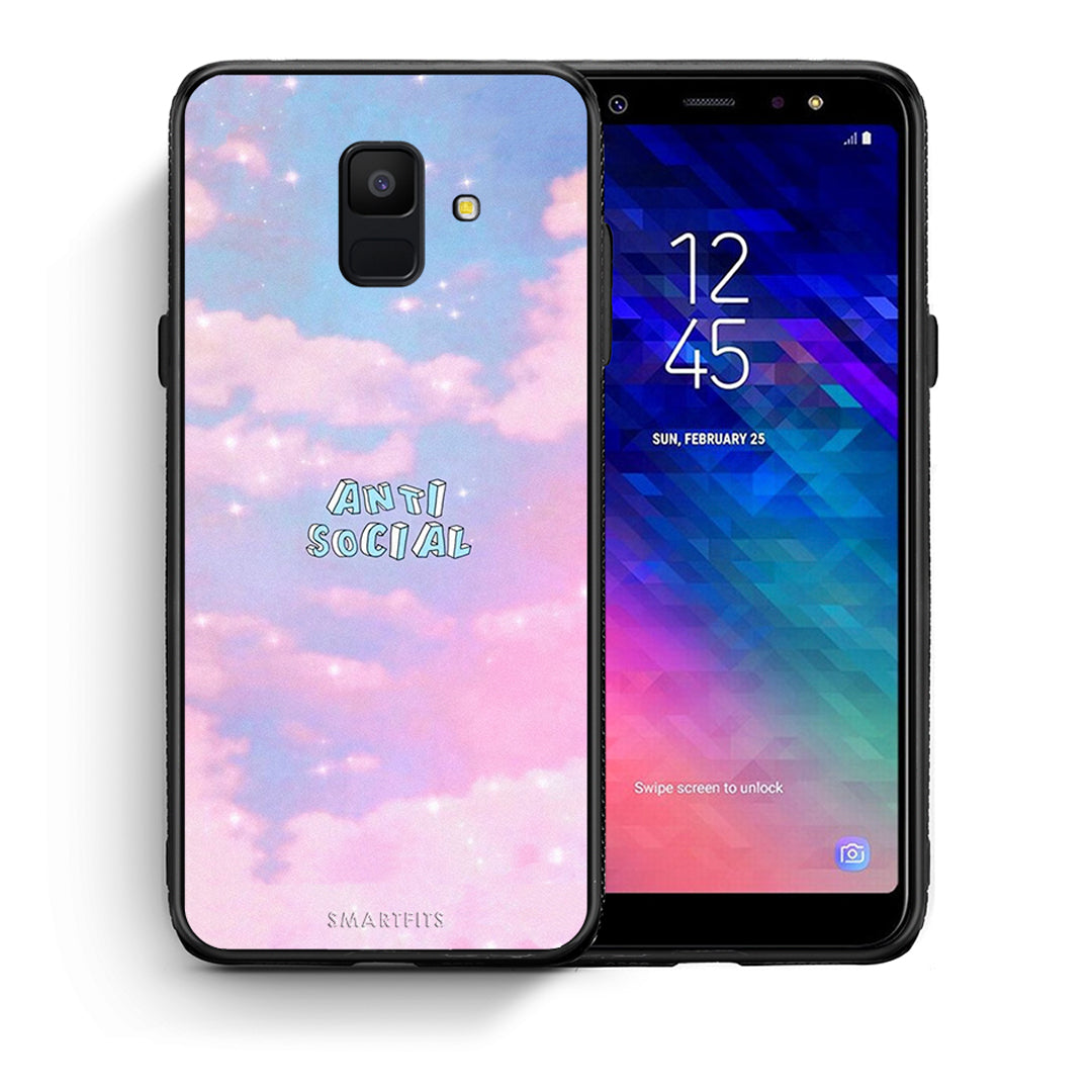 Θήκη Αγίου Βαλεντίνου Samsung A6 2018 Anti Social από τη Smartfits με σχέδιο στο πίσω μέρος και μαύρο περίβλημα | Samsung A6 2018 Anti Social case with colorful back and black bezels