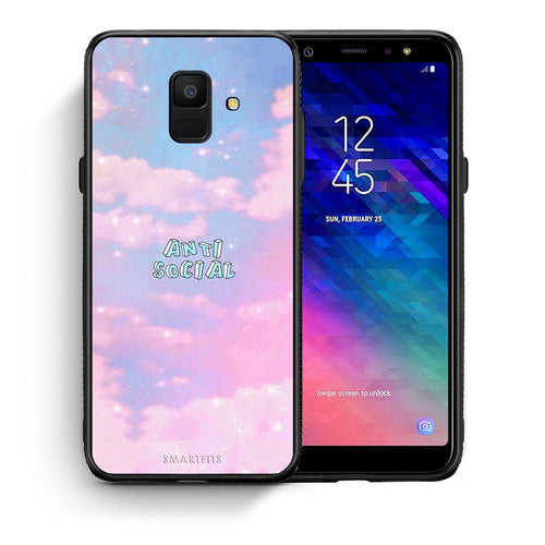 Θήκη Αγίου Βαλεντίνου Samsung A6 2018 Anti Social από τη Smartfits με σχέδιο στο πίσω μέρος και μαύρο περίβλημα | Samsung A6 2018 Anti Social case with colorful back and black bezels