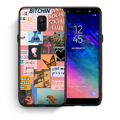 Θήκη Αγίου Βαλεντίνου Samsung A6 2018 Collage Bitchin από τη Smartfits με σχέδιο στο πίσω μέρος και μαύρο περίβλημα | Samsung A6 2018 Collage Bitchin case with colorful back and black bezels
