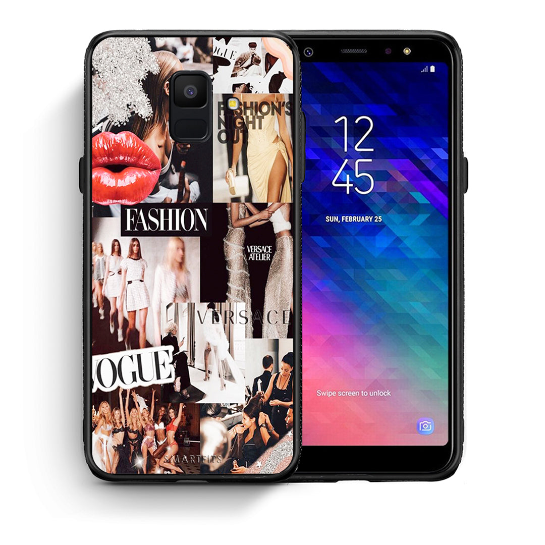 Θήκη Αγίου Βαλεντίνου Samsung A6 2018 Collage Fashion από τη Smartfits με σχέδιο στο πίσω μέρος και μαύρο περίβλημα | Samsung A6 2018 Collage Fashion case with colorful back and black bezels