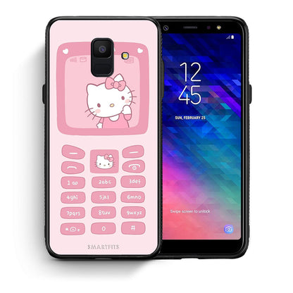Θήκη Αγίου Βαλεντίνου Samsung A6 2018 Hello Kitten από τη Smartfits με σχέδιο στο πίσω μέρος και μαύρο περίβλημα | Samsung A6 2018 Hello Kitten case with colorful back and black bezels